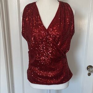 WHBM Red Sequin Wrap Blouse -M